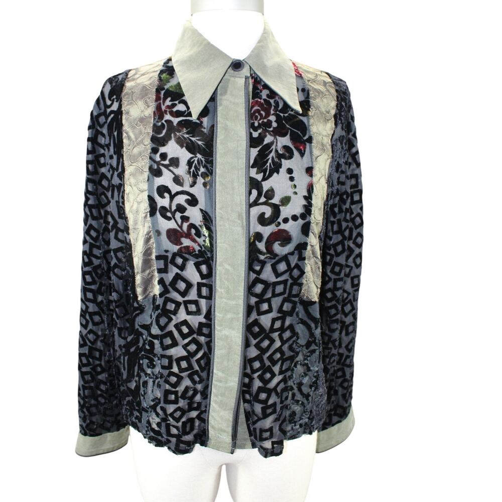Mary Lynn O'Shea Velvet Burnout Top Size Small Sheer Floral
